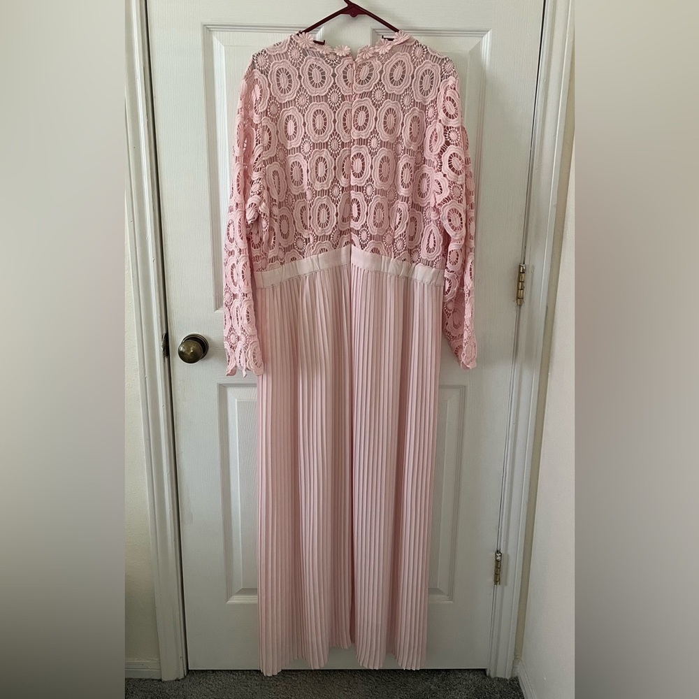 Eloquii Pink Long Sleeve Lace & Pleated Maxi Dress - Picture 3 of 4